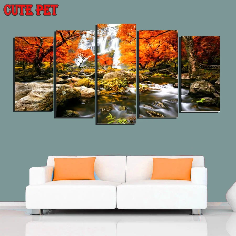 

autumn forest waterfall diy Diamond Painting 5D diamond mosaic full square drill embroidery cross stitch scenery 5PCS home decor