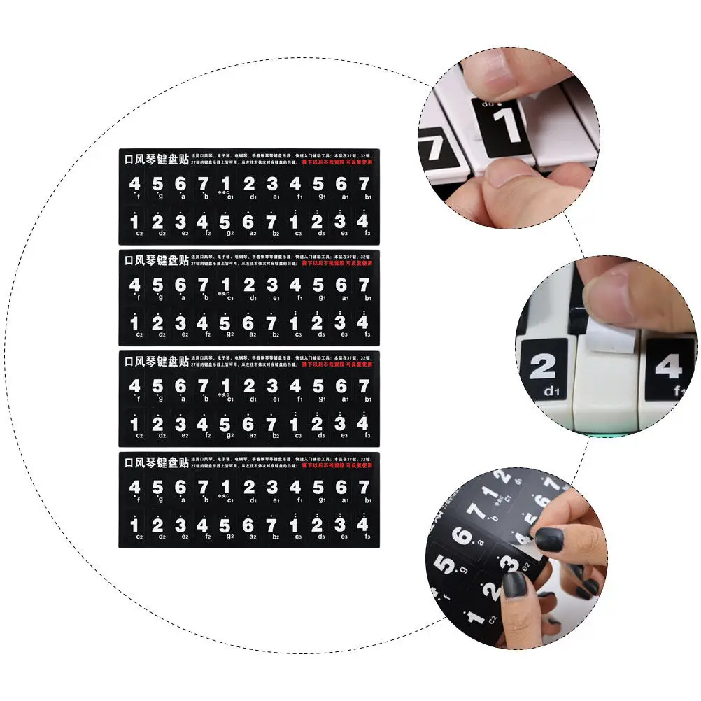 4Pcs Melodica Keyboard Stickers Black Lightweight High Viscosity Self Adhesive Pitch Stickers for Beginners Keyboard Patches