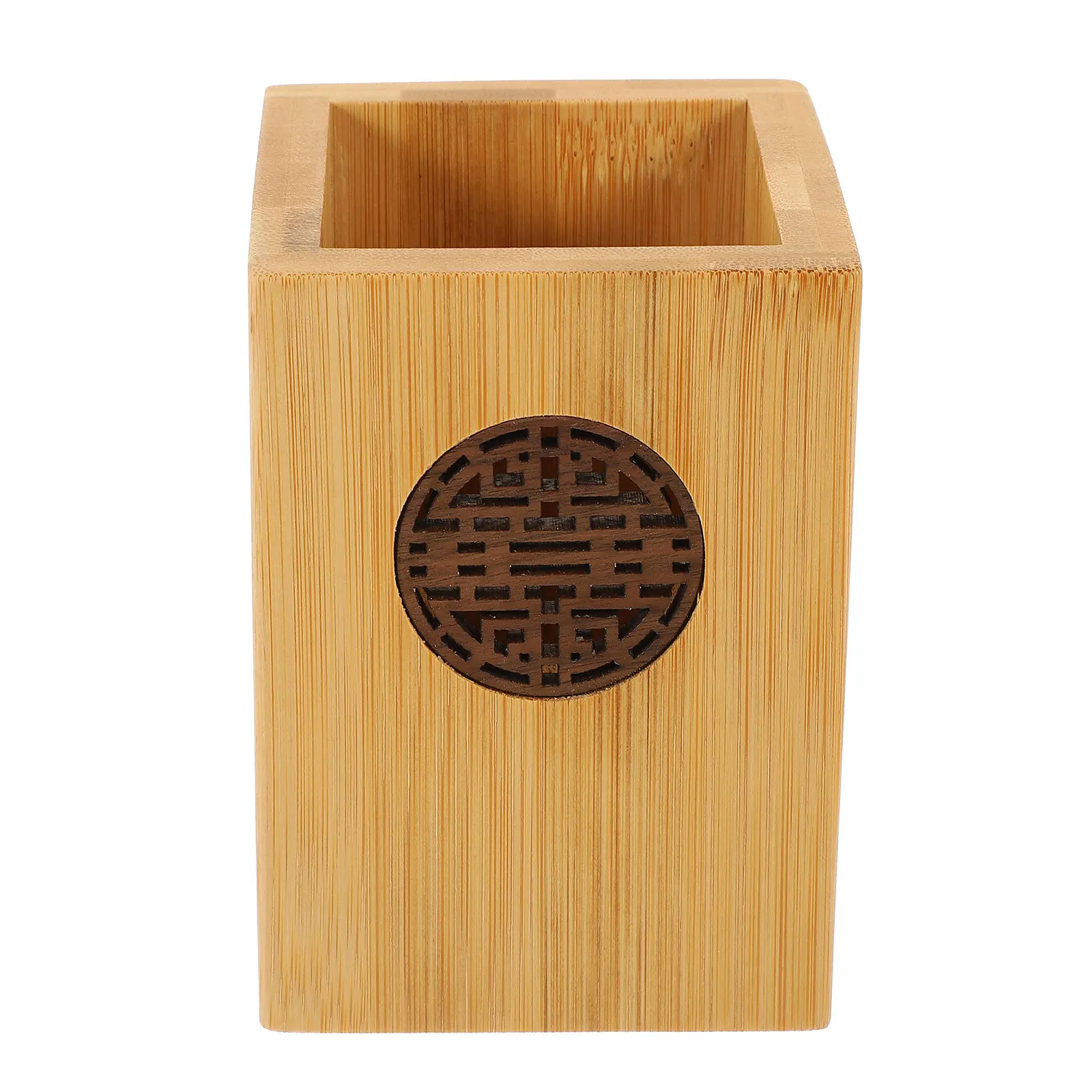 

Desktop Bamboo Pen Holder Decorative Hollow-Out Design Multi-Function Organizer Large Capacity Office School Makeup Brush