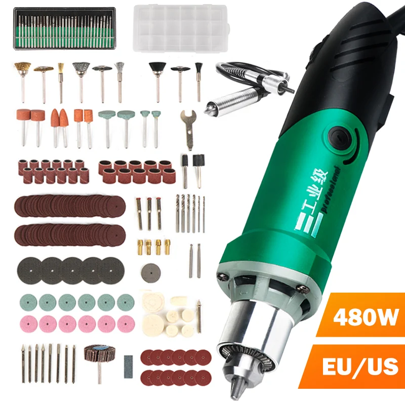 

480W Mini Electric Grinder Engraver Polishing Machine Woodworking Rotary Tool Set for Dremel Mini Drill Variable Speed