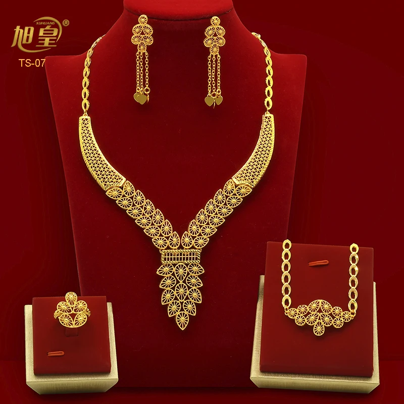 

Роскошный индийский свадебный комплект ювелирных изделий золотого цвета 24 карата, африканский свадебный комплект ожерелья со скелетом для подарков на вечеринку в Дубае