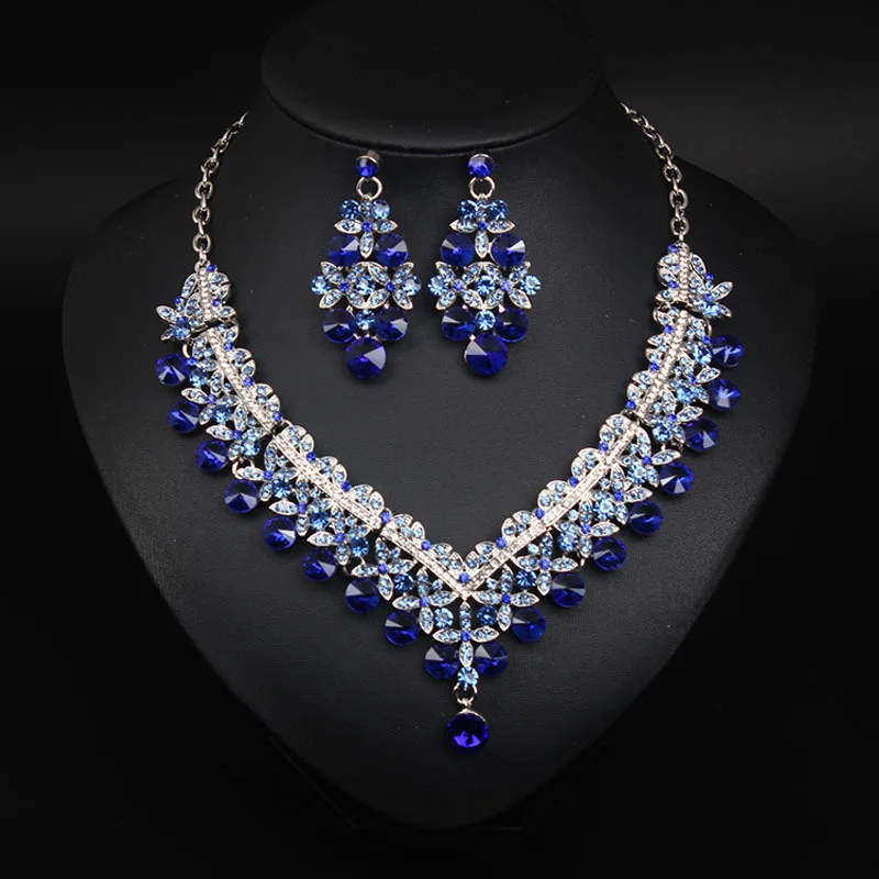 

DIY accessories Cross-border hot sale, crystal rhinestone necklace earrings set, European and American bridal banquet dress, wom