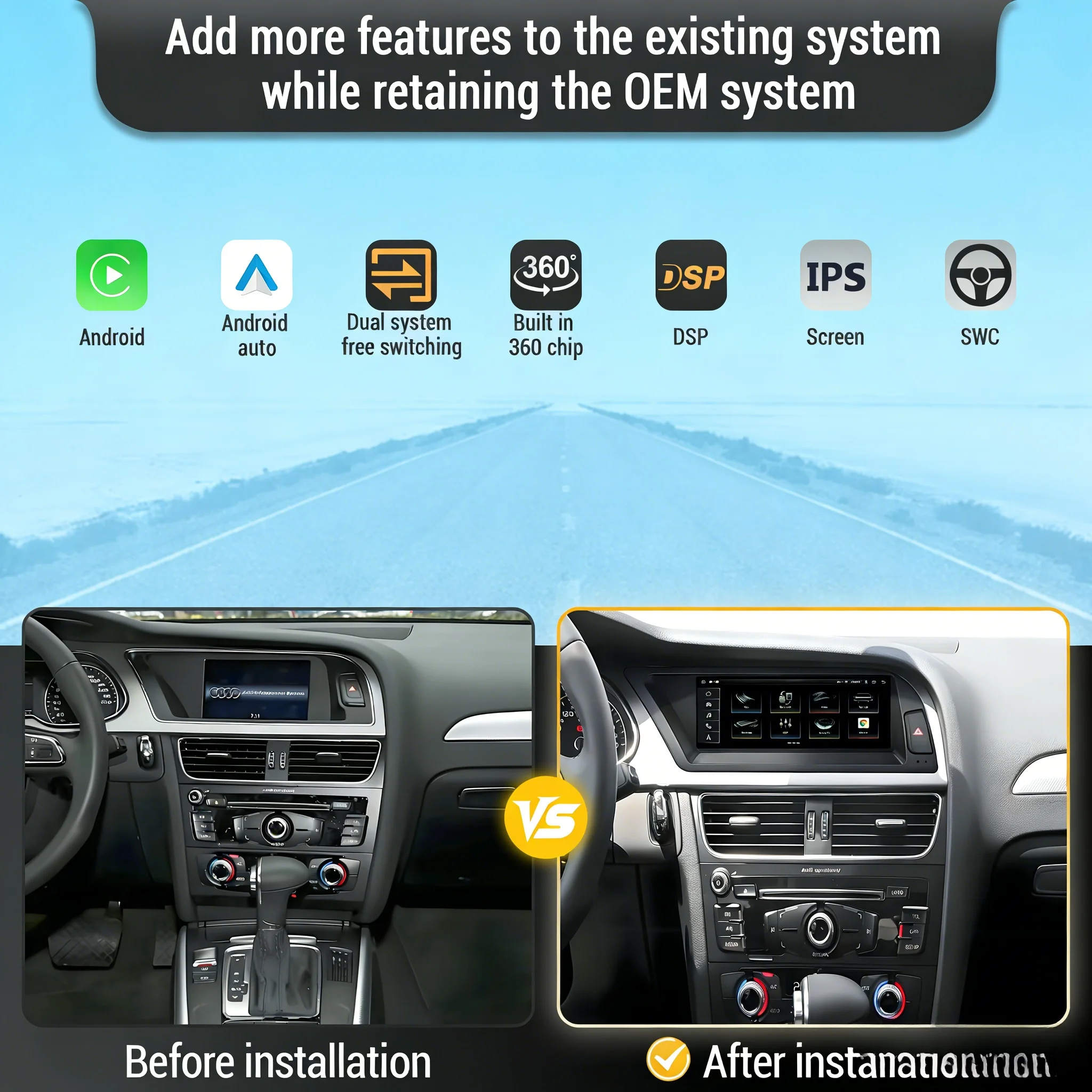 8.8 inch Left Hand Drive Android 13 Qualcomm Snapdragon 685 For Audi A5 S5 2009-2016 4G Wireless Bluetooth Carplay Screen Stereo