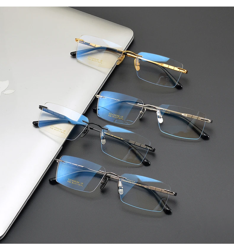 Reines Titan Ultraleichte Brillen Randlose Brillengestell Männer Quadratische Geschäftsbrillen Frauen Keine Felge Brille Modetrend – Detail 9