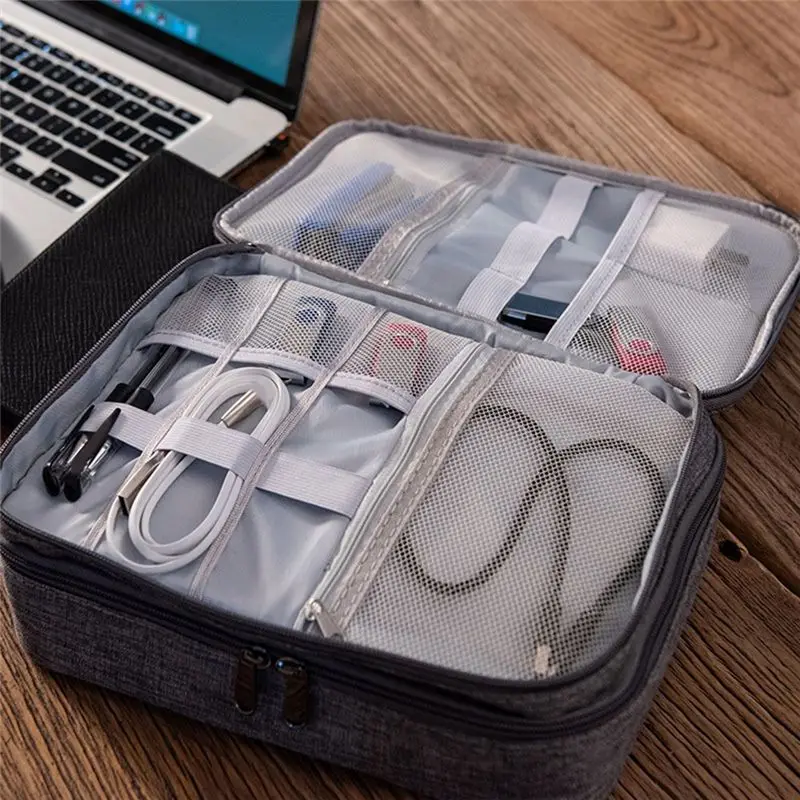 ABLU-1 Piece Three-Layer Digital Bag Storage Bag Multi-Function Data Cable Storage Bag Mobile Power Earphone Storage Bag Gray