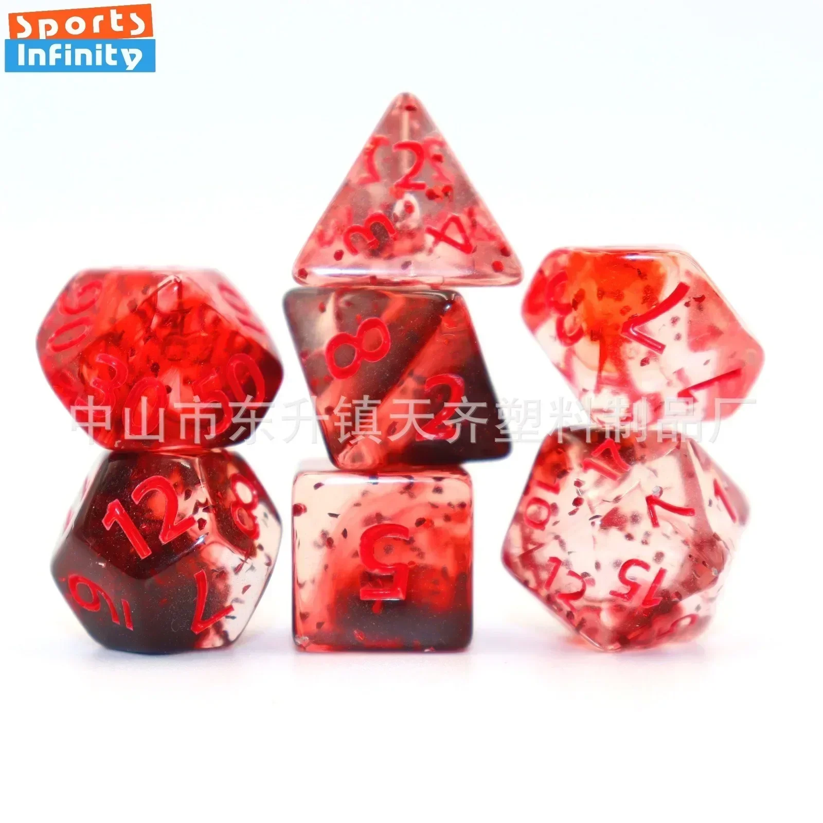 16mm 7Pcs of Acrylic Transparent Dice set Board Game Set Dice Double Color Flash Dot Starry Sky DND Running Team