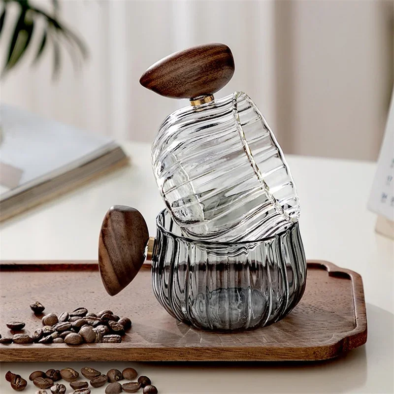 250ml Streifen hitze beständige Kaffeetasse aus Silikon glas mit hohem Bor und Holzgriff