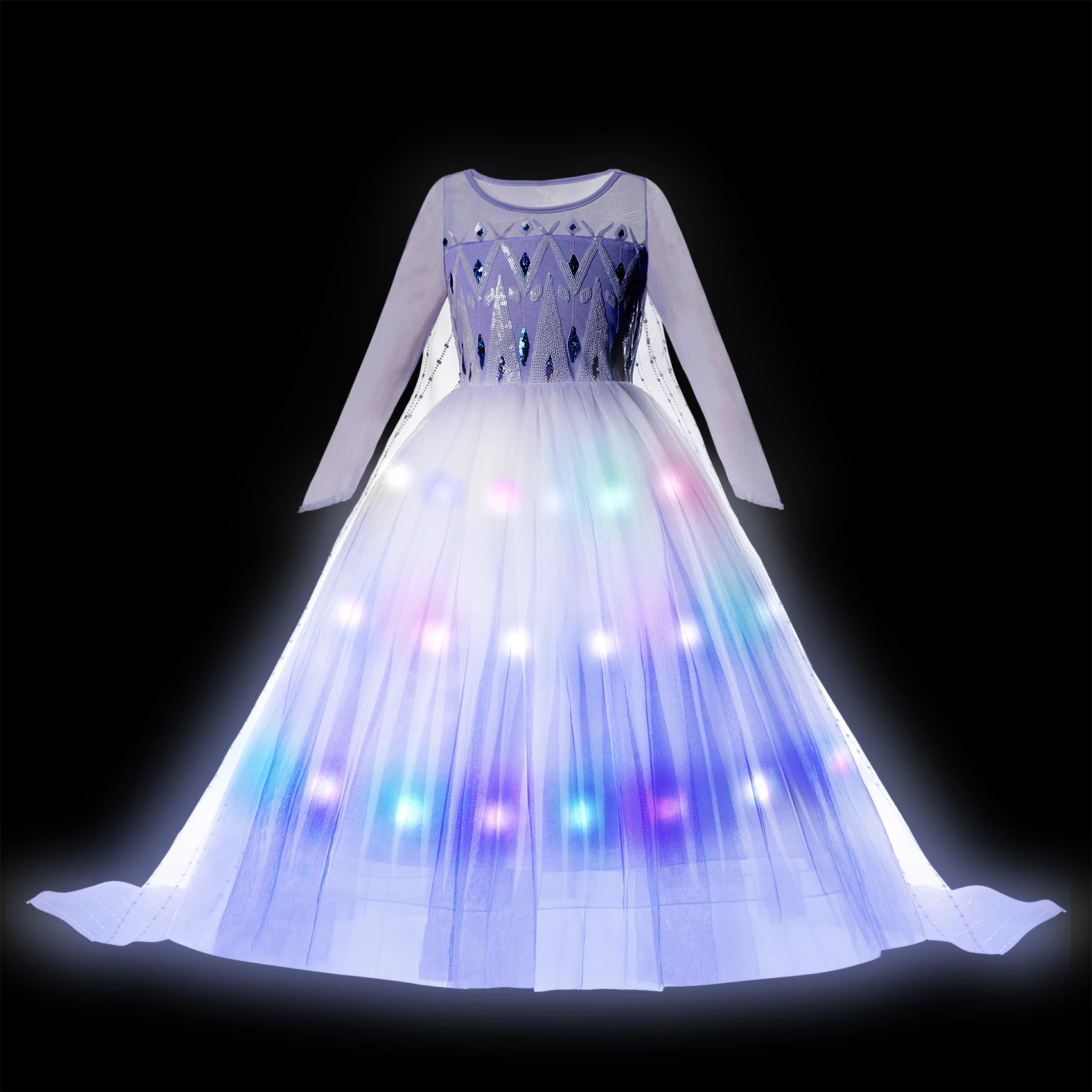 2024 LED Light Up Candy Girls Princess Elsa Dress Kids Costume Cosplay Clothes Snow Queen Carnival Halloween Party Outfit 2-10T