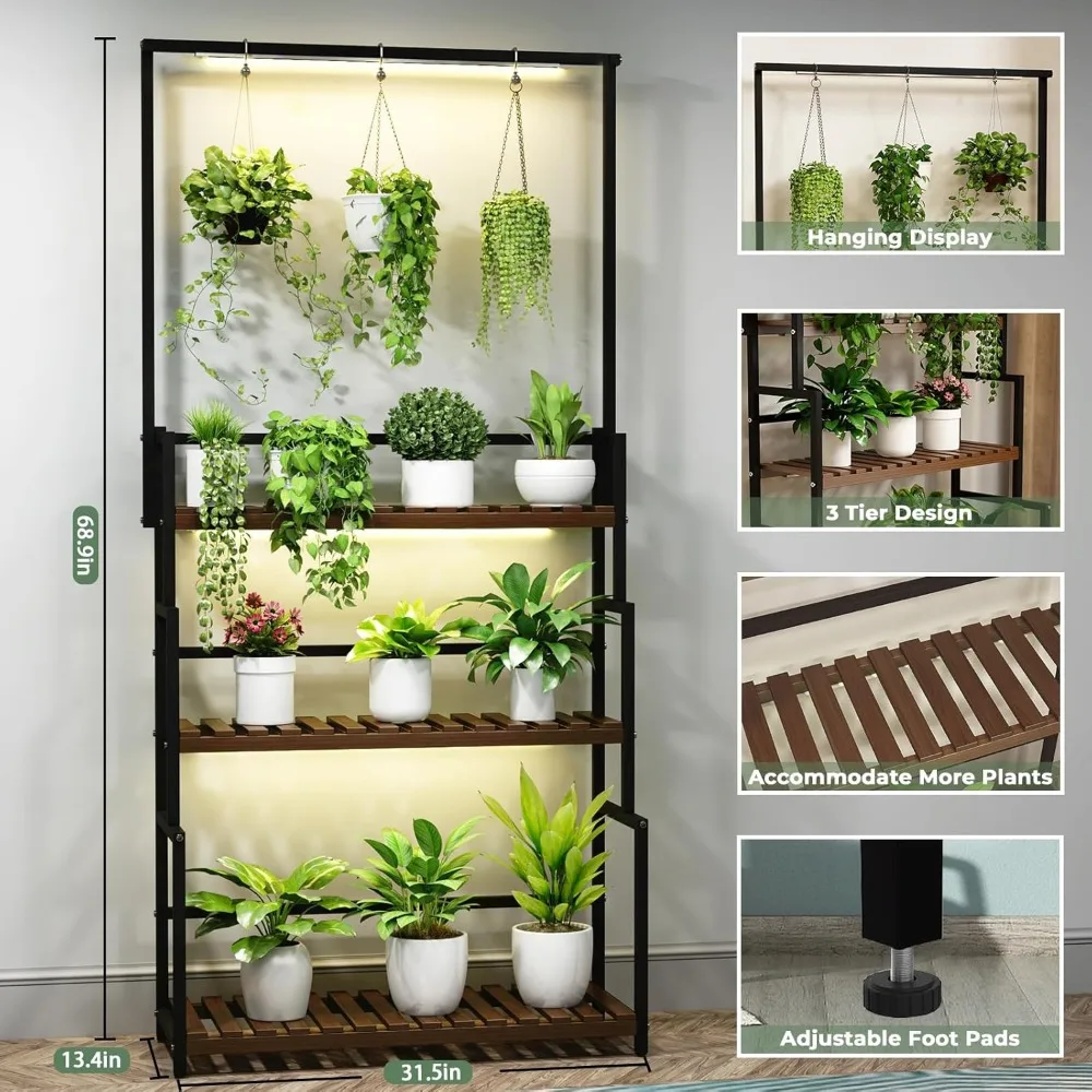 حامل نباتات معدني داخلي مكون من 3 طبقات مع ضوء نمو مدمج للنباتات الكبيرة المتعددة