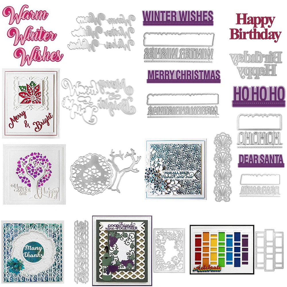Christmas Winter Birthday Metal Cutting Dies,Lace Frame Word Border Die Cuts Template for Handmade Greeting Card Making Supplies