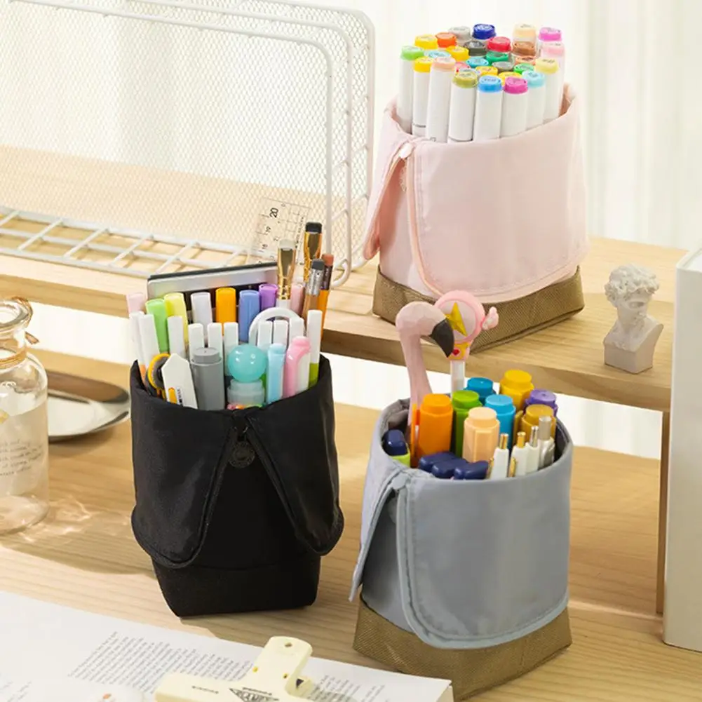 Estojo de pé com fecho com zíper, grande capacidade caneta titular, leve saco estético caneta, volta às aulas