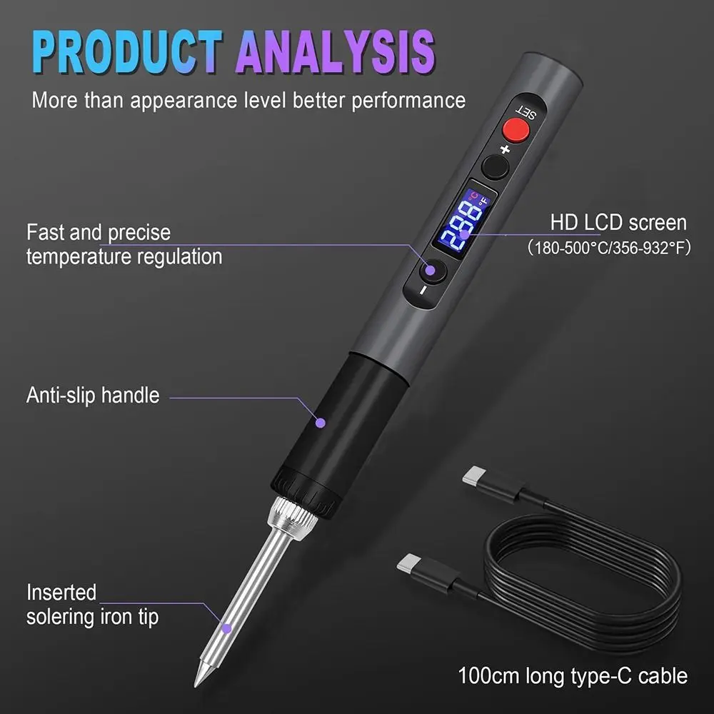 

65W Soldering Iron Kit Adjustable Temperature Rapid Heating Welding Pen LCD Digital with Soldering Iron Stand