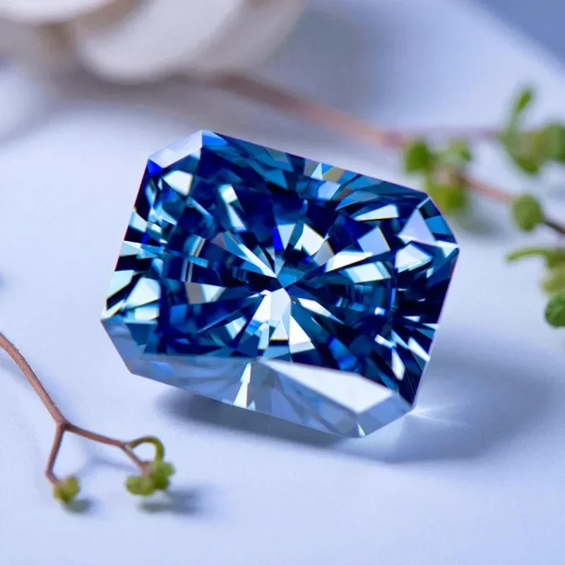 Natürlicher, königsblauer Moissanit-Edelstein im Radiant-Schliff für Charms, Damenschmuck, mit Zertifikat – Detail 2
