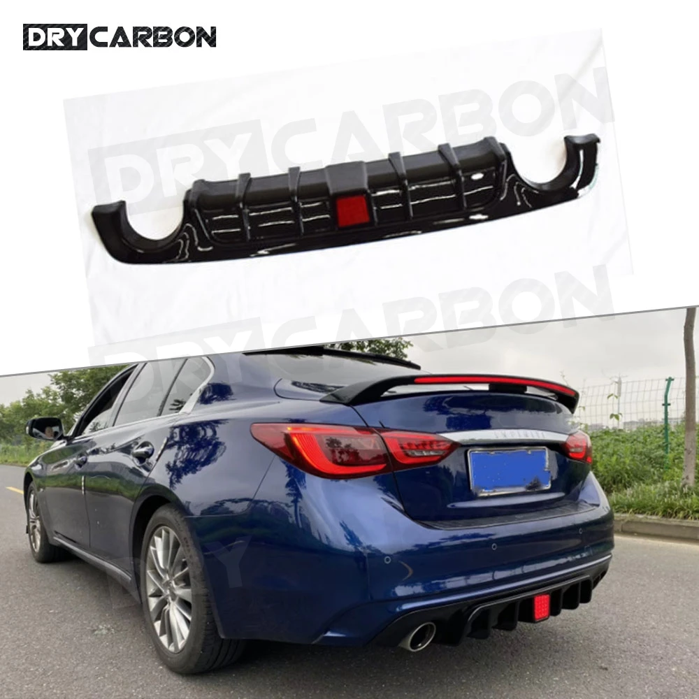 

ABS Car Rear Bumper Diffuser Lip Spoiler With LED for Infiniti Q50 2018 2019 Car Styling Body Kits Accessories Diffuser
