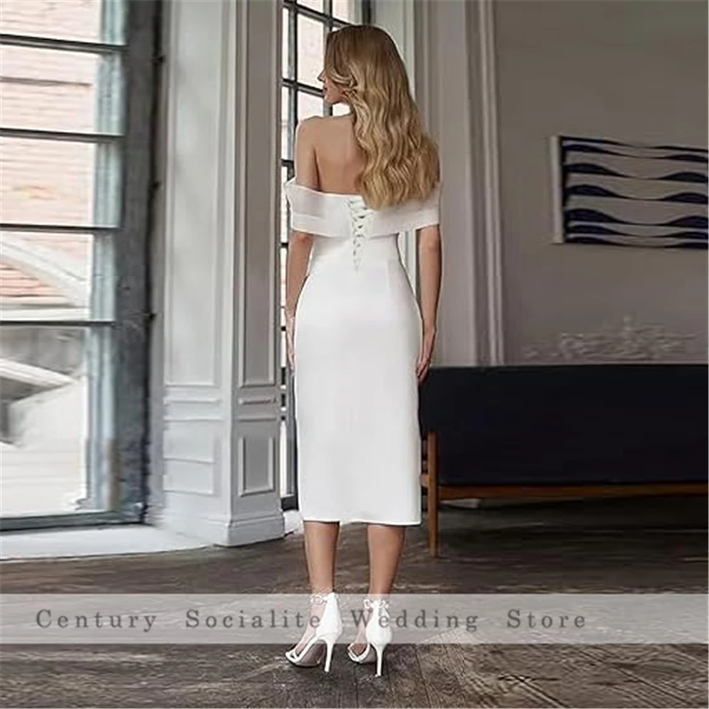 Short Wedding Dress for Women Bride Tea Length Off Shoulder Backless Sweetheart Sheath Bridal Gowns Robe de Mariage