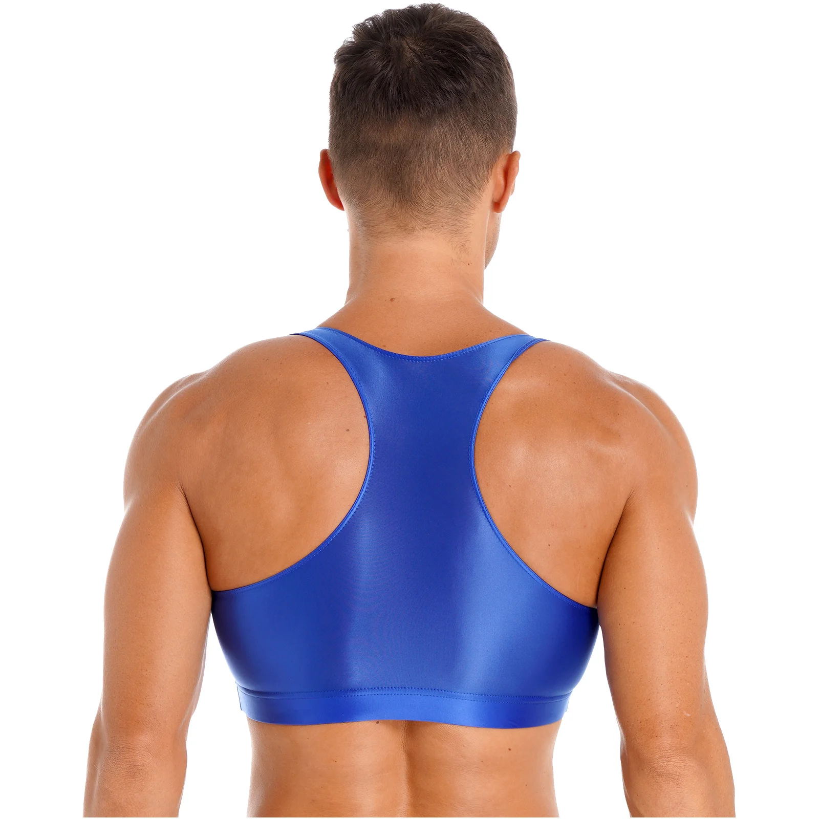 Mens Sports Oily Glossy Vest Tops Glossy U Neck Tank Tops Solid Color Pool Swimming Top Sleeveless Crop Top Vest Yoga Fitness