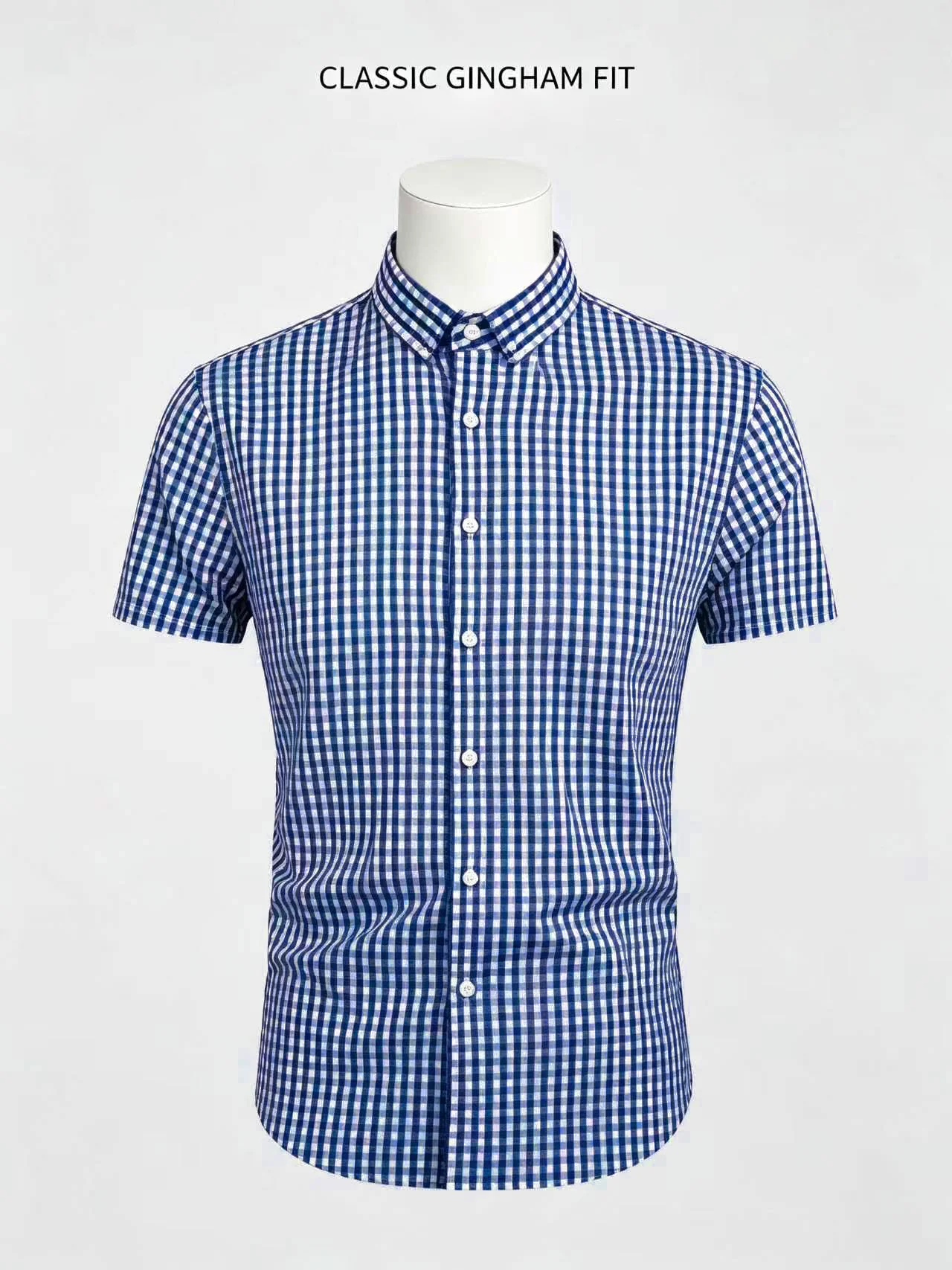 Men's Short Sleeved Checkered Shirt With Blue And White Checkered Pattern Casual Shirt For Business Daily Commuting And Top