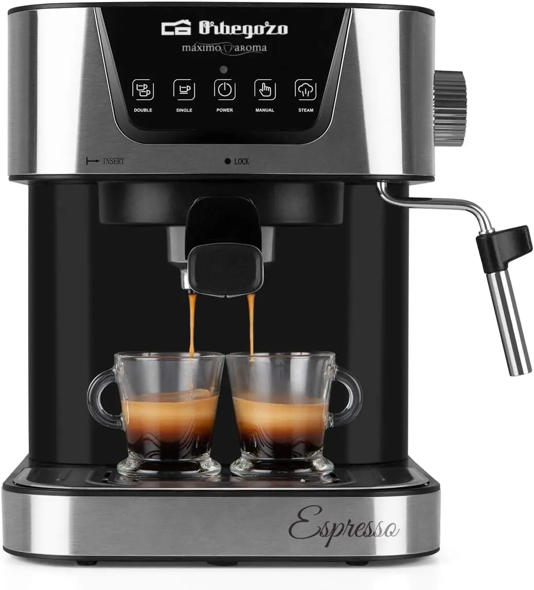 Cafetera Espresso y Cappucino, 20 bares De Presión, Depósito De 1,5 L, Apta Para Monodosis, 1050 W De Potencia, Color Negro