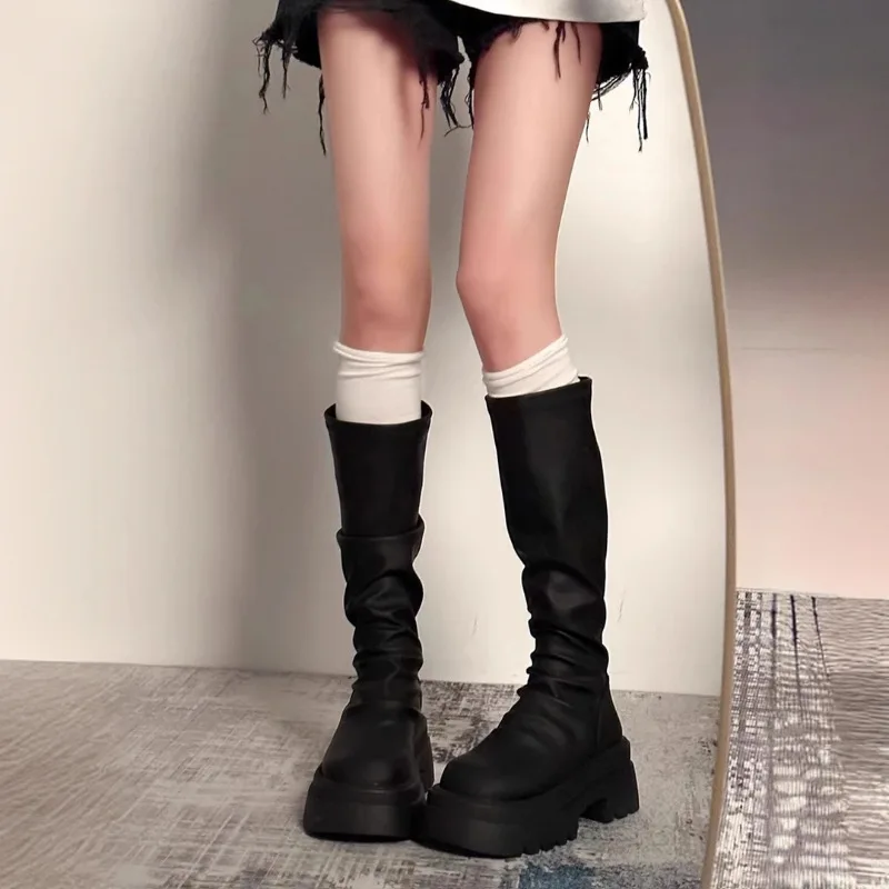 

2026 Hot Sale Autumn Winter Slim Women Knee High Boots Female Platform Thick Bottom Long Booties Women Shoes，Fashion，35-40