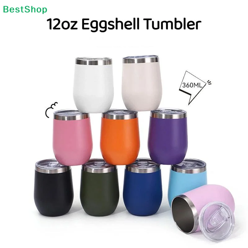 1Pcs Cold Or Hot Stainless Steel Thermal Cup 360mL With Transparent Lid U-shaped Vacuum Egg Shell Cup