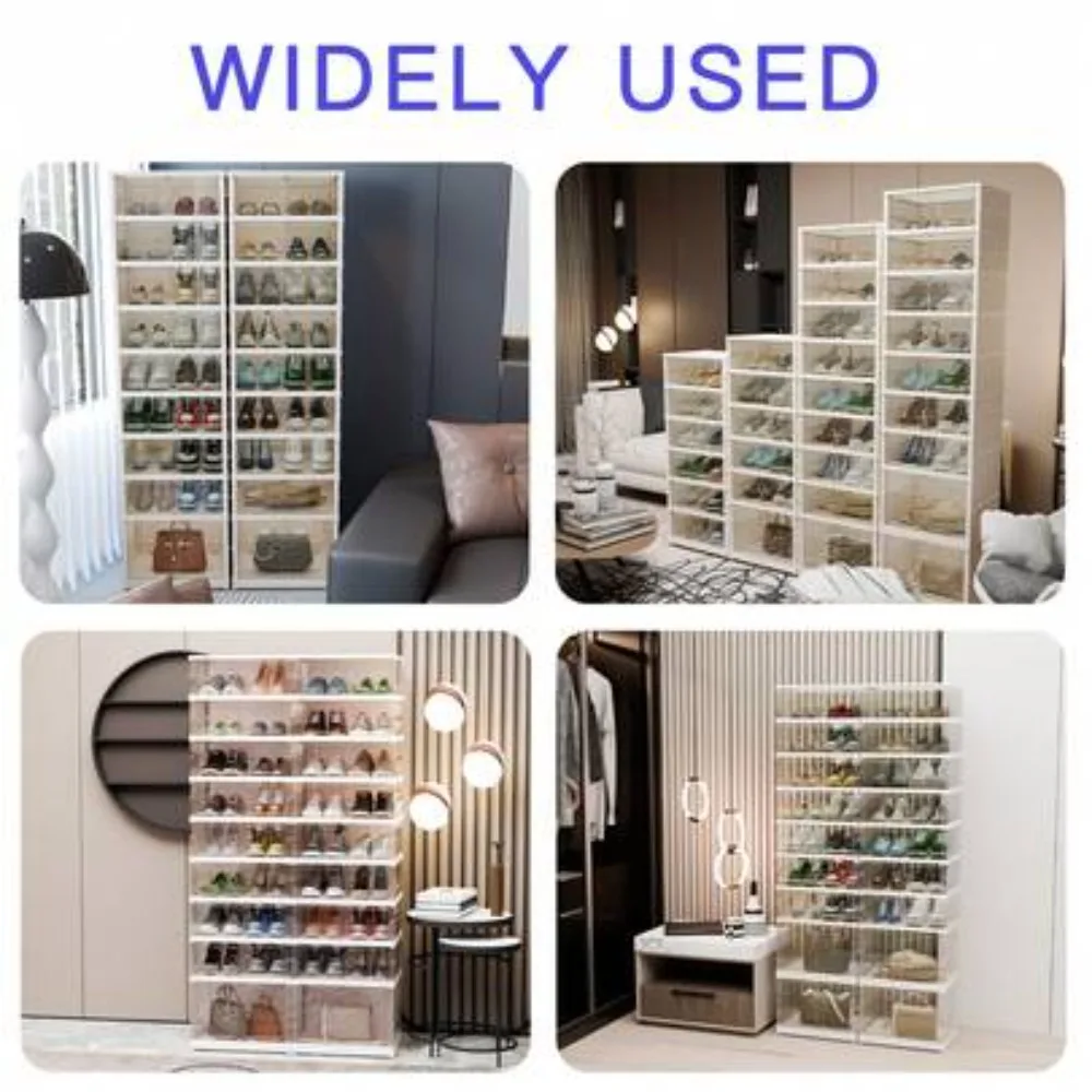 9 Tier Foldable Shoe Cabinet Storage Organizer Holds 36 Pairs Clear Plastic Collapsible Stackable Shoe Boxes Large Capacity Portable Closet Shelving Unit for Hallway Entryway Living Room Bedroom Dorm view 8