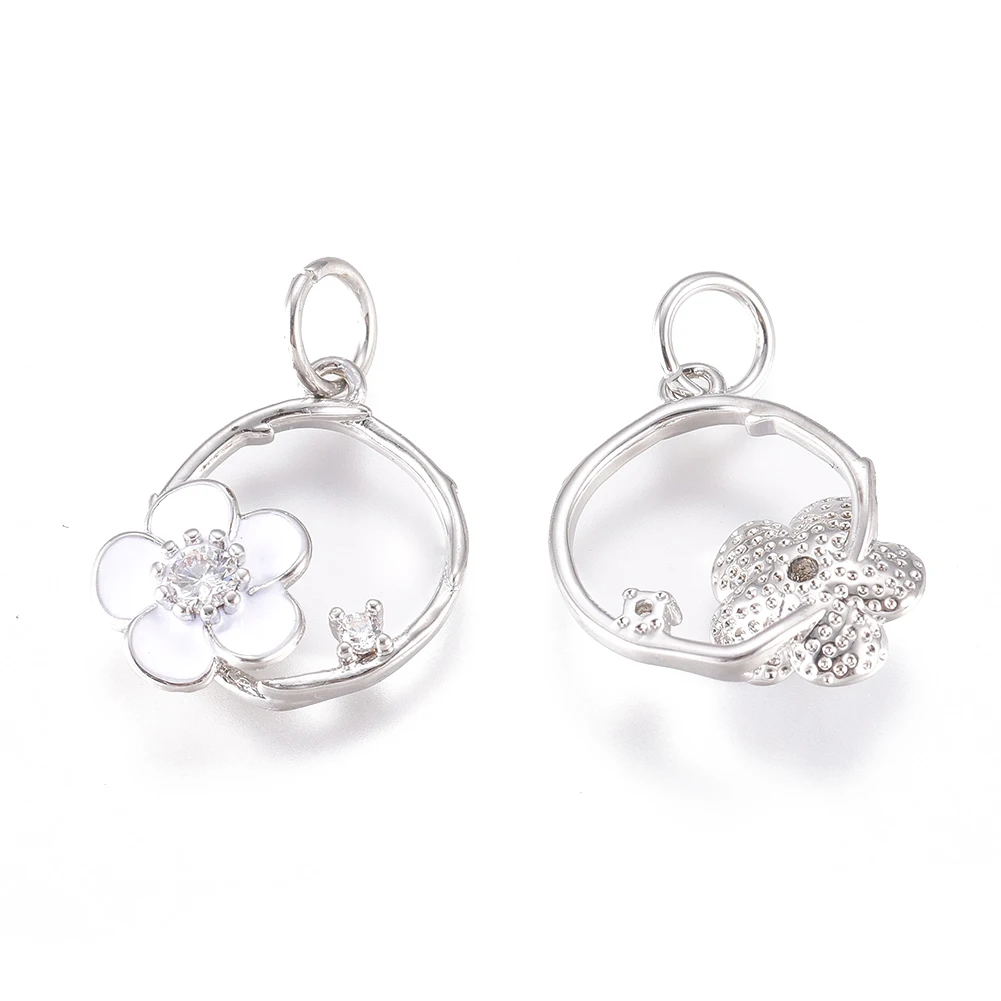 10Pcs Flowers CZ Charms Tree Enamel Brass Cubic Zirconia Pendant For Jewelry Bracelet Necklace Earrings Making DIY Supplies