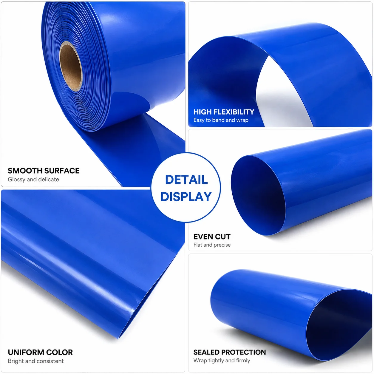 10M/5M/2M Blue PVC Heat Shrink Tubing with a Width of 30-300mm for Communication Line Color Identification Heat Shrink Tubing