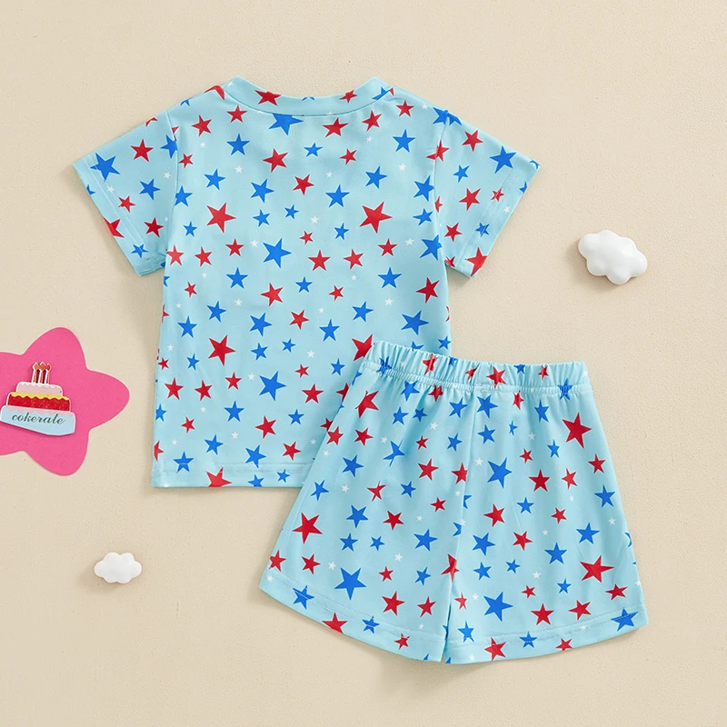 Conjunto de ropa de vacaciones para bebés y niños, camiseta de manga corta y pantalones cortos elásticos con estampado de estrellas, 2 piezas