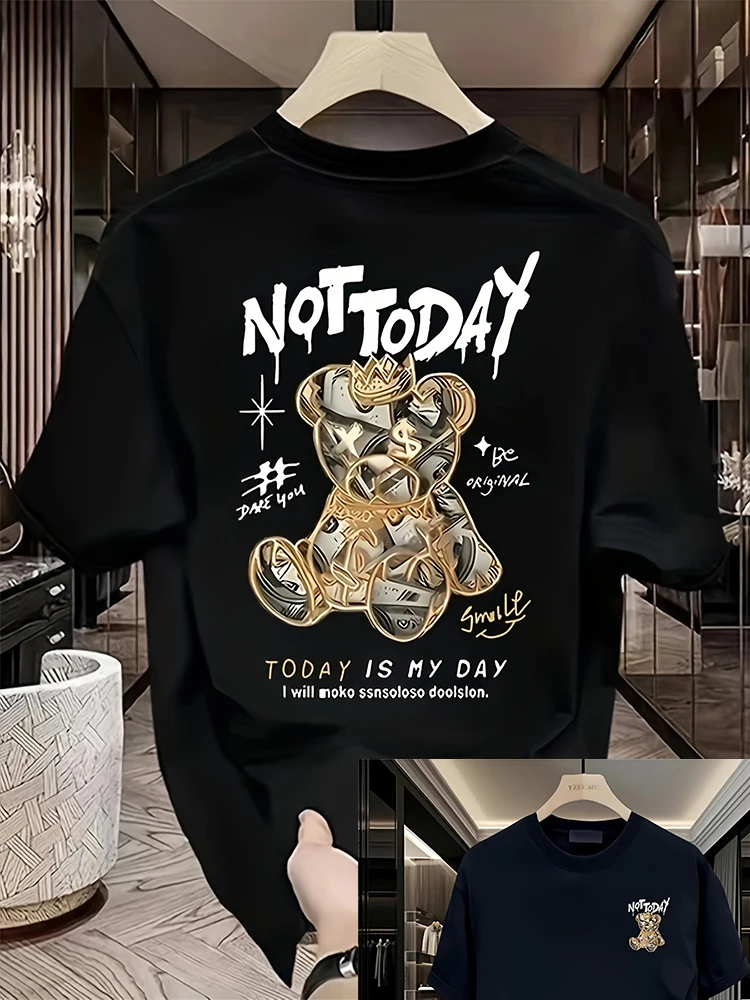 الكرتون الدب نمط تي شيرت الرجال ليس اليوم مطبوعة قصيرة الأكمام الفاخرة رجل بلايز للجنسين تي شيرت الصيف الشارع عادية الرجال تيز #2