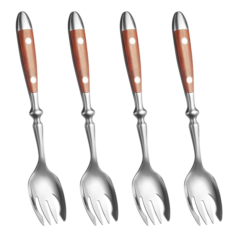 

4 Pcs Stainless Steel Salad Spoons With Bakelite Handle,Salad Forks Spork For Salad,Fruit,Dessert