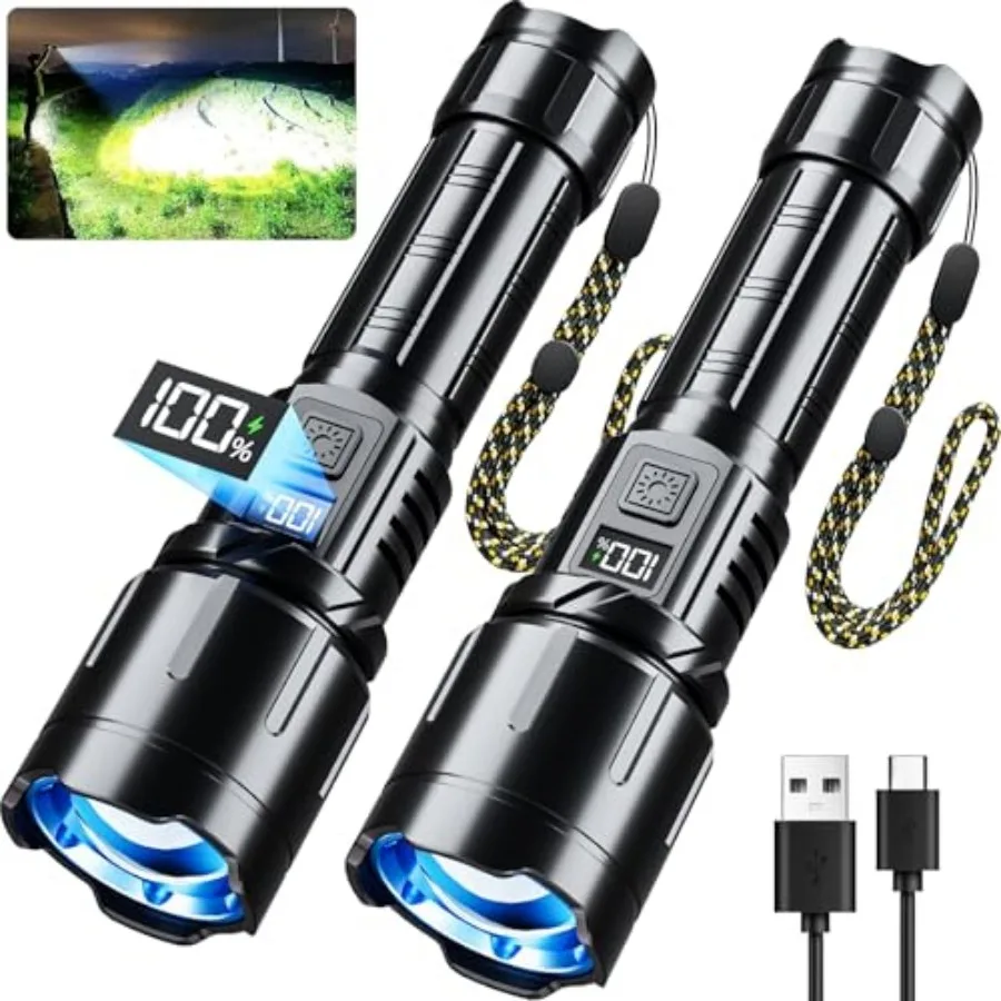 Rechargeable Flashlight 99000 High Lumens, LED Super Bright Flash Light, Tactical Flashlights with LCD Power Display, 6 Modes,