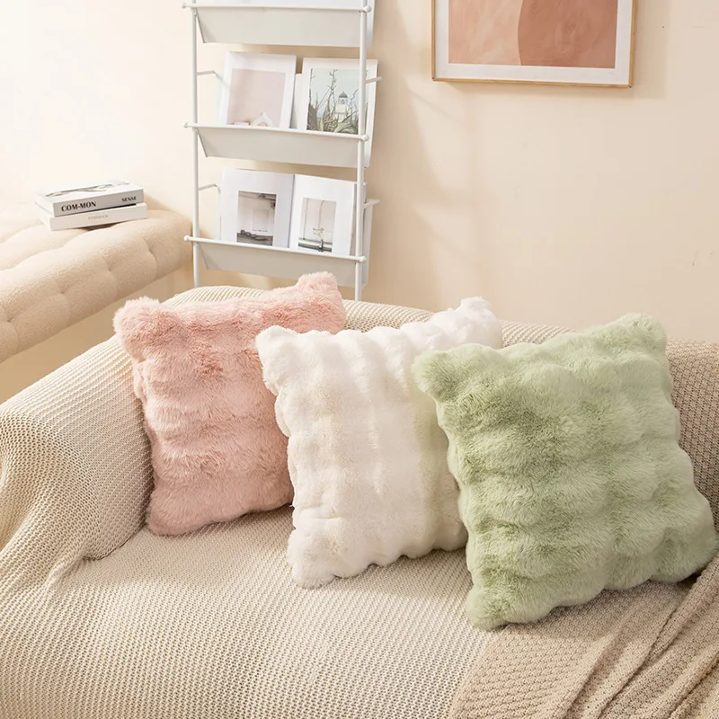 Wholesale Bubble Rabbit Velvet Pillow Winter Plush Pillow Cover Nordic Sofa Cushion Waist Pillow New Ins Style Наволочка