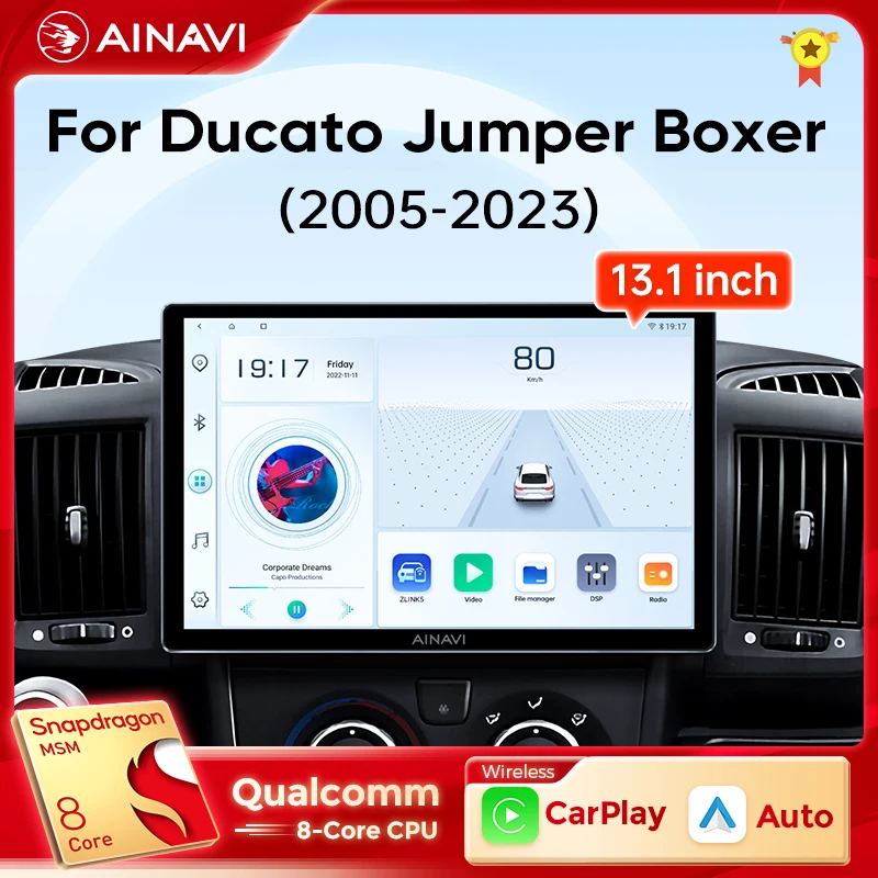 

Ainavi 13,1-дюймовый автомобильный радиоприемник для Fiat Ducato Citroen Jumper Peugeot Boxer Dodge Ram 2500, беспроводной Carplay, Android, авто, мультимедиа