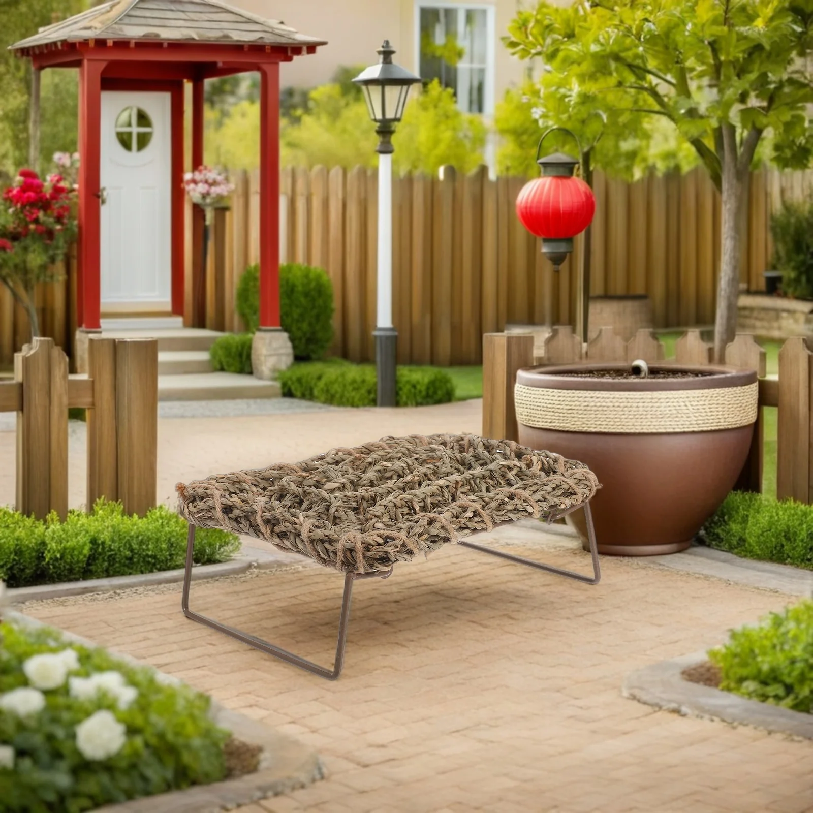 

Bearded Dragon Hammock Woven Reptile Bed Natural Grass Mat Lounger Resting Basking Tank Accessories Durable Easy Clean