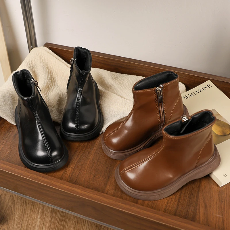 Classic Girls School Ankle Boots Autumn Trend Simple Kids Performance Boots Non-slip Versatile Fashion Children's Leather Boots