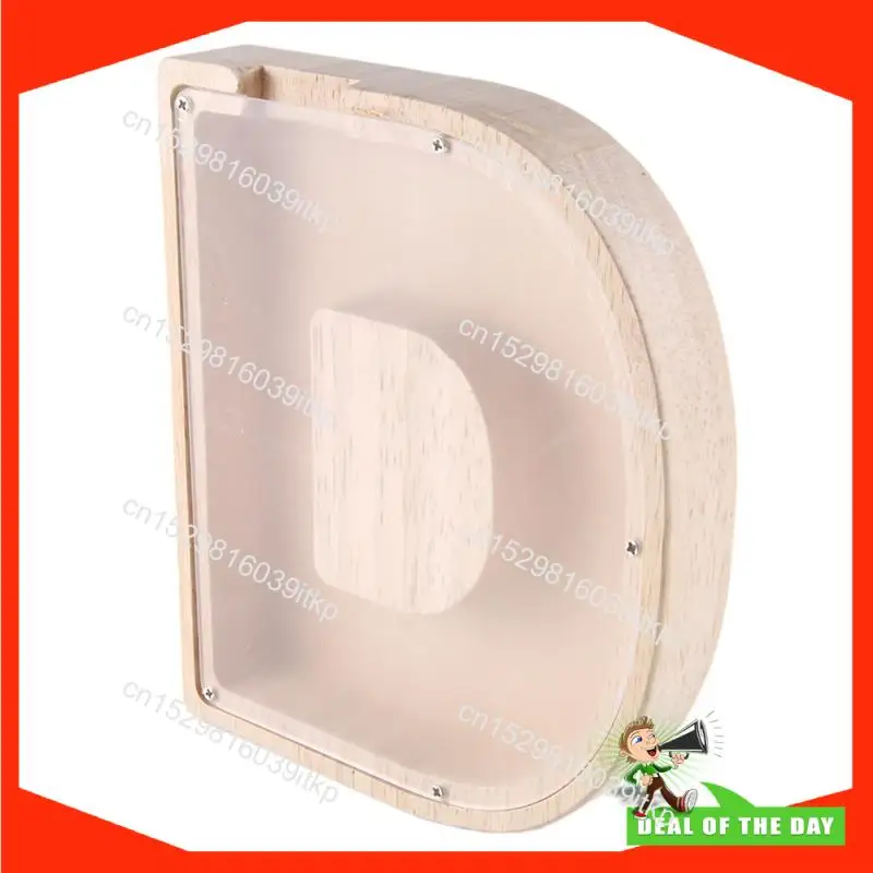 1 أغسطس قطعة من جرة توفير الحروف الخشبية على شكل حروف أبجدية إنجليزية، جرة توفير العملات المعدنية من الزجاج الشفاف D