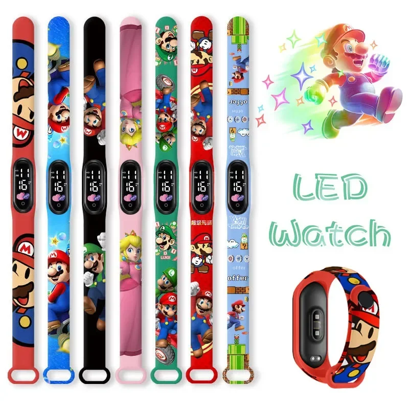 Super Mario Bros Children's Watches Anime Character Luigi Luminous Bracelet Watch LED Touch Waterproof Sports Kids Watch Gifts