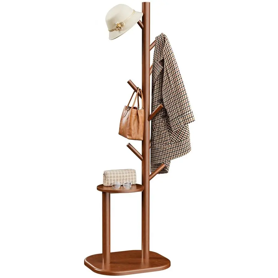

Coat Rack, Freestanding Hall Tree with 8 Hooks amp Storage Shelf, Solid Wood Base, 66.3 Tall Coat Rack Stand for Coats, Hats, Ba