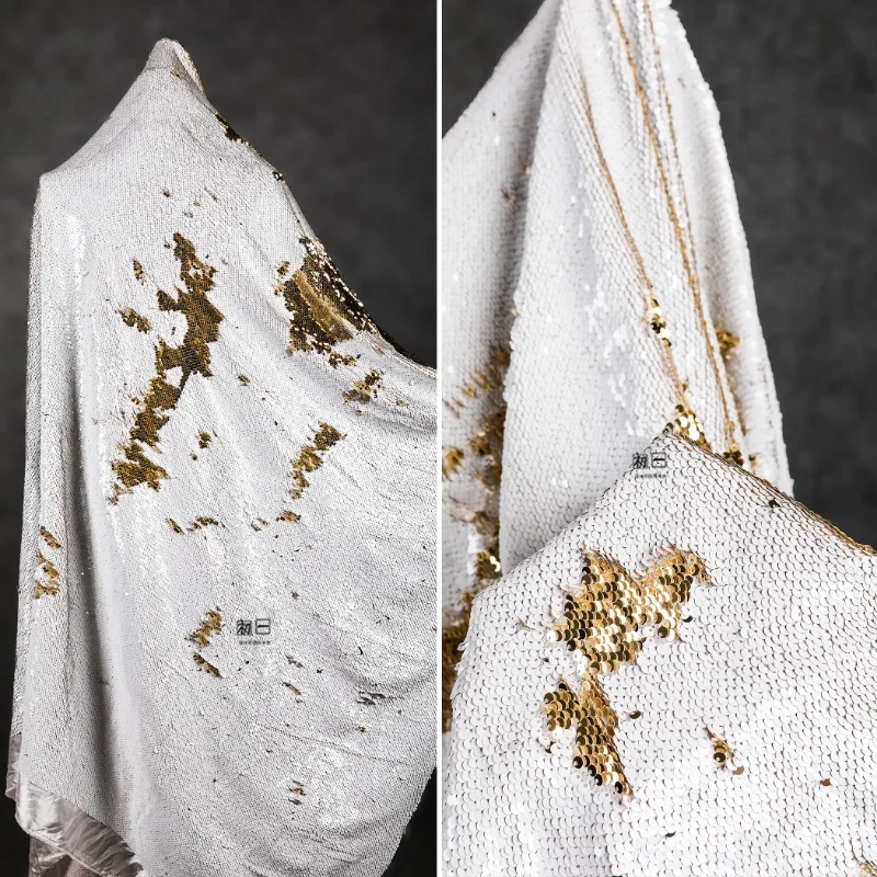 

Платиновая двусторонняя двухцветная ткань с изменяющейся шкалой, круглая яркая бусина, декоративный фон, ткань, дизайнерское шитье