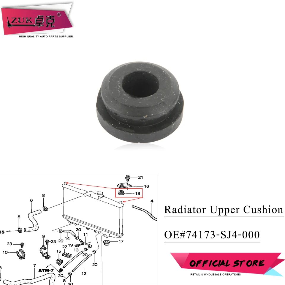 ZUK Radiator Water Tank Mounting Upper Rubber Cushion Gasket Universal For HONDA For Acura OE# 74173-SJ4-000 74173-SK3-E00