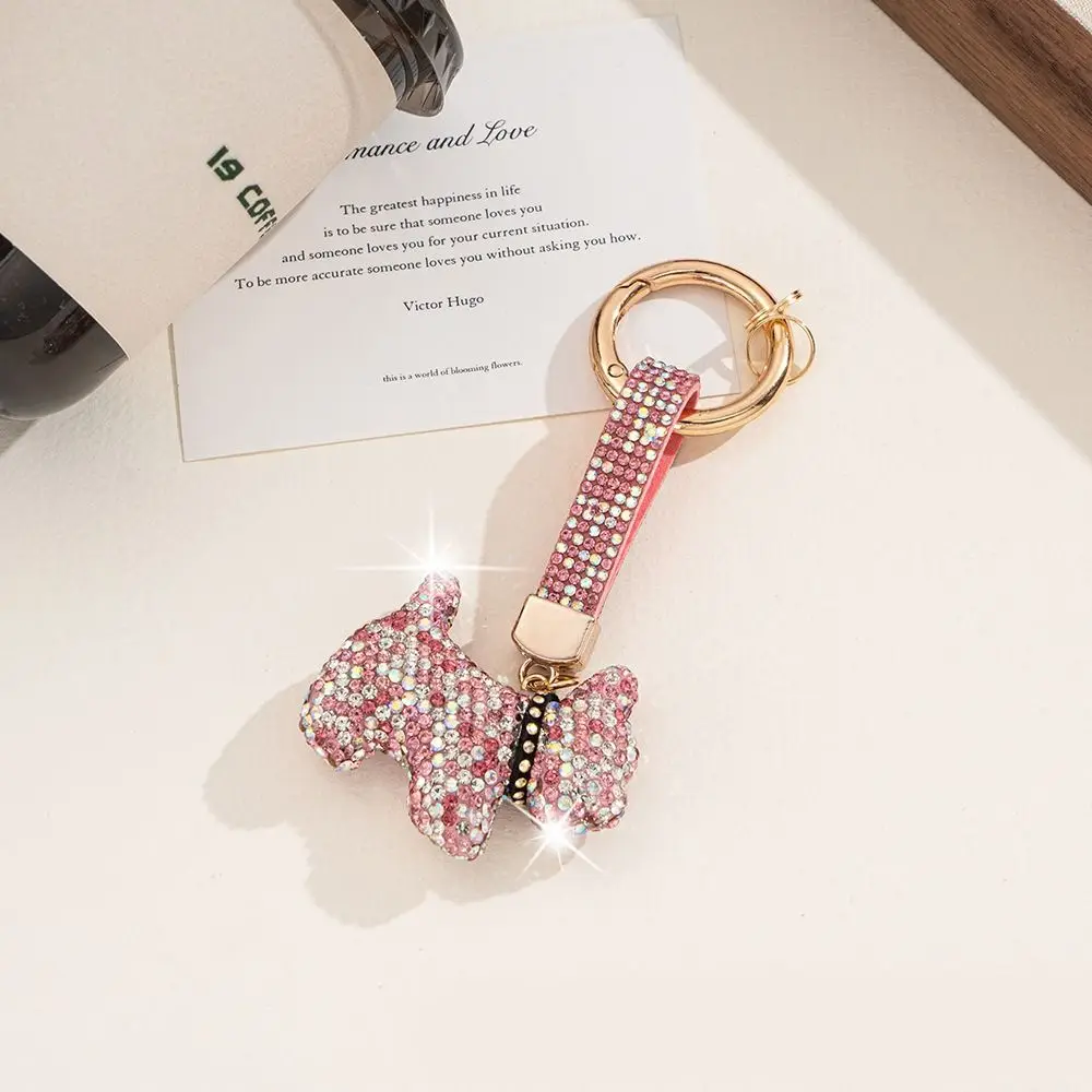 Fashionable Korean Rhinestones French Bulldog Keychain Blingbling Cartoon Crystal Dog Pendant High-end DIY Bag Charm Girls Boys