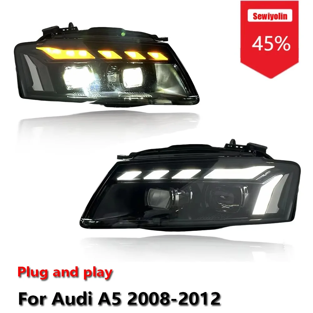 

Sewiyolin Car LED Headlight Assemblies For Audi A5 2008-2012 DRL Brake Turn Signal Lamp Plug and Play