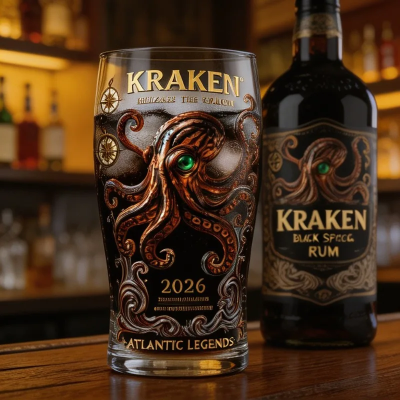 Vaso de Whisky Kraken Black Spiced Rum 2026 Atlantis, Vaso Náutico para Cócteles con Forma de Pulpo, Artículos de Bar