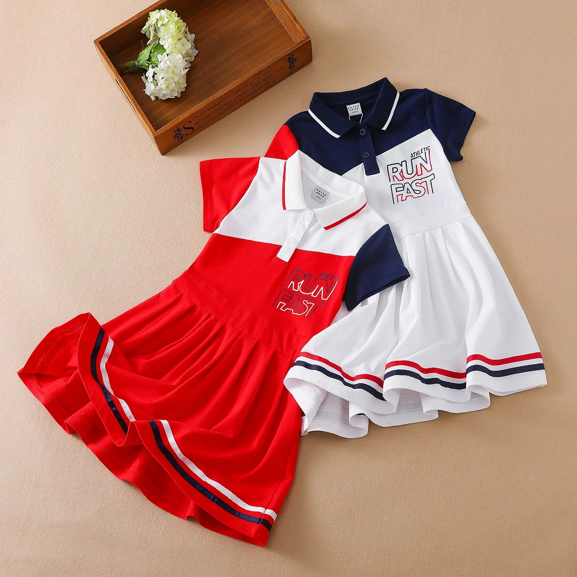 Robe de sport en coton à manches courtes pour filles, vêtements pour enfants, col rabattu, vêtements de tennis pour enfants, été, 4-10 ans