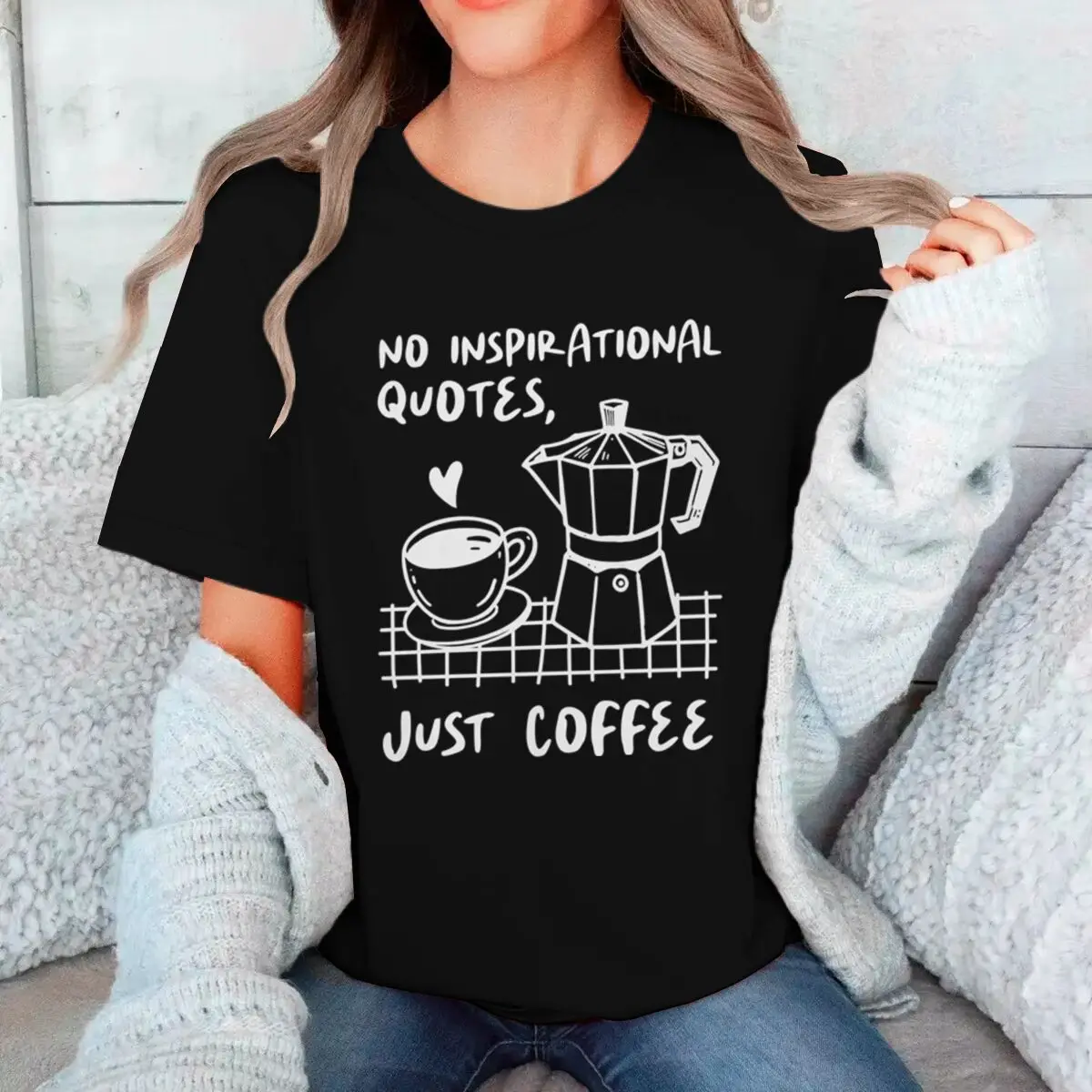 Just Coffee Print Woman T-shirts Coffee Club Fashion Short Sleeve T-shirt Summer Tops Coffee Lover Casual Top Graphic Tee