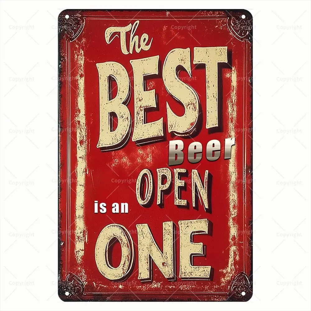 Vintage Tin Sign - The Best Beer is an Open One Retro Beer Humor Metal Sign - Decorative Wall Art for Bar/Man Cave/Kitchen - Fun