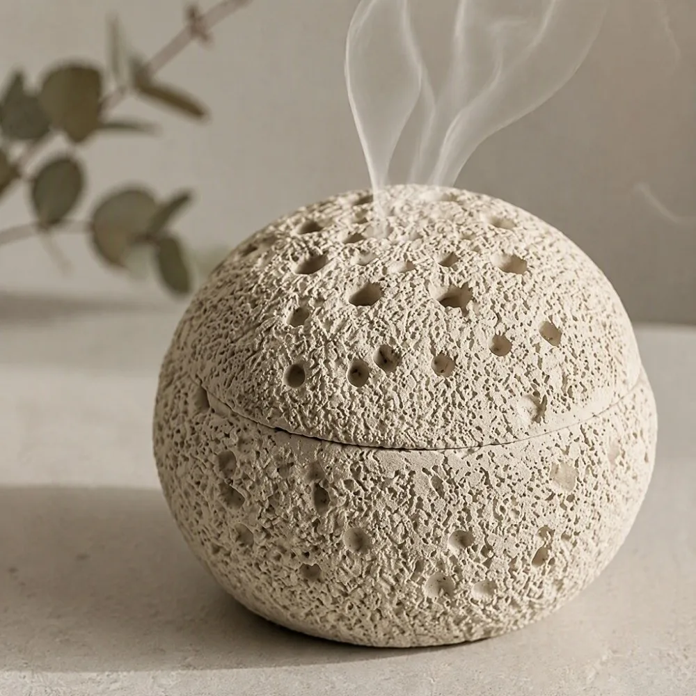 Meteorite Spherical Incense Burner Anti-Fly Ash Lid Matte Texture Fragrant Plate Resin Photo Prop Aromatherapy Ornament