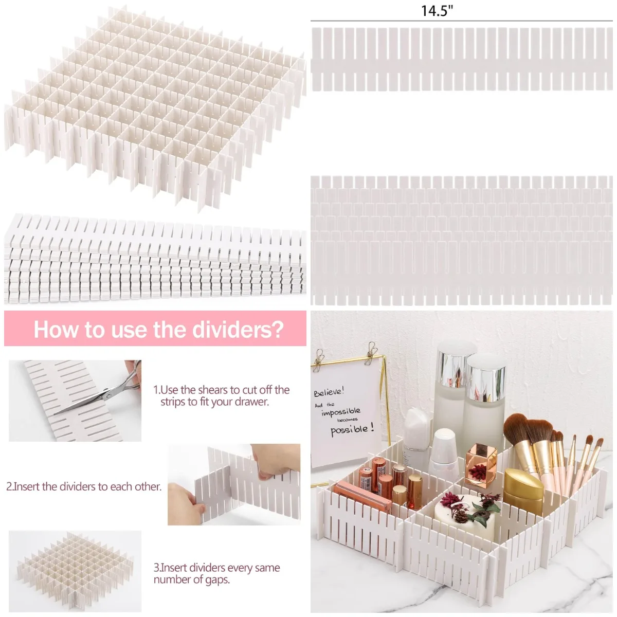 

40 шт. регулируемые перегородки для носков, нижнего белья, макияжа - белые