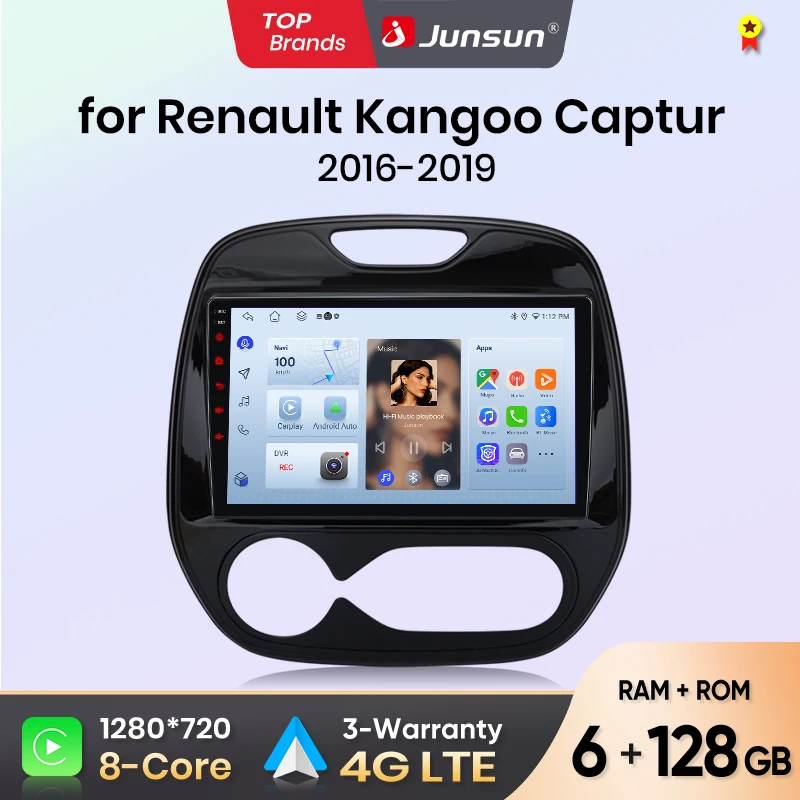Autoradio Junsun pour Renault Captur Kaptur 2016 2017-2019 CarPlay Android Auto FM RDS DSP BT GPS Navi SWC Écran tactile HD IPS Plug & Play Lecteur multimédia Appel mains libres Style d'origine de la voiture Unité centrale