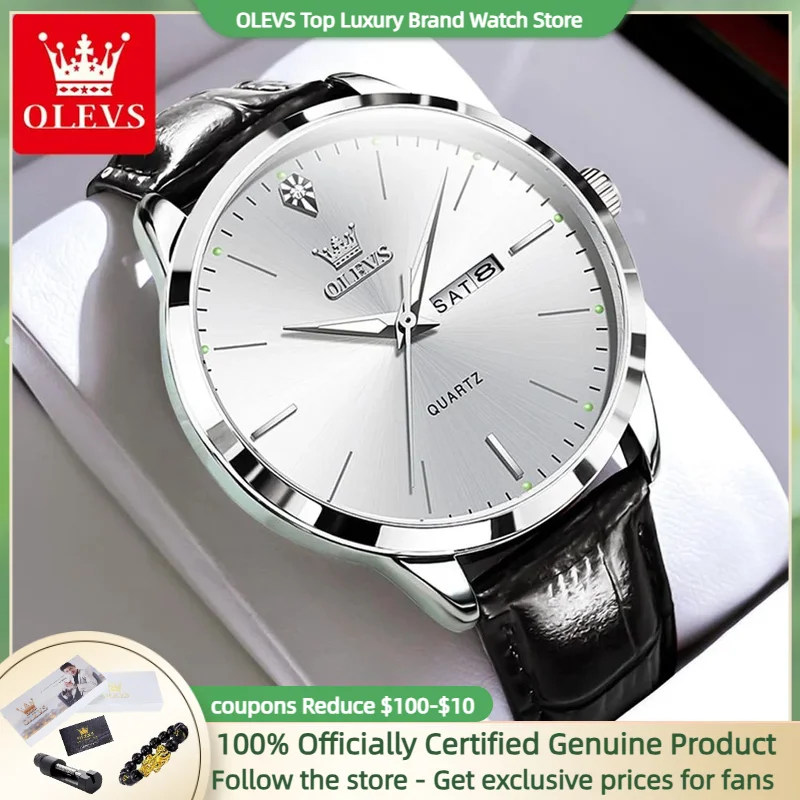 OLEVS 2935 Business Men\'s Watch Fashion Leisure Dual Calendar Waterproof Luminous Large Dial Watch Luxury Brand Men Quartz Watch